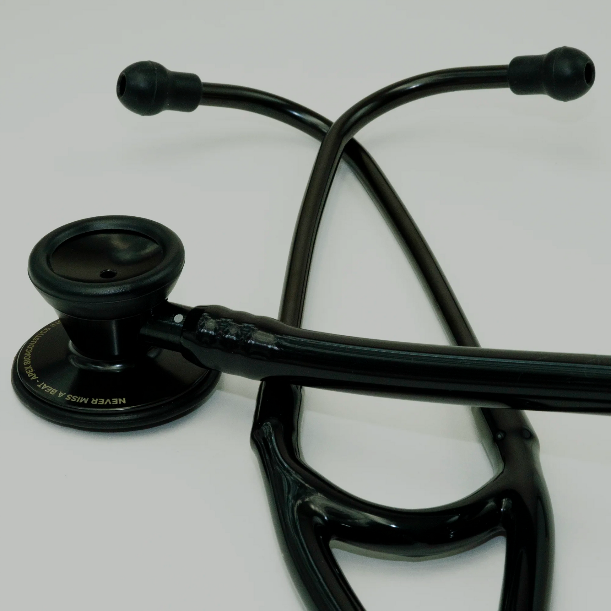 black cardiology stethoscope tubing and ear tips